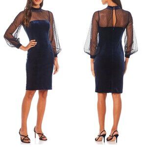 Eliza J NWT Velvet Mesh Illusion Polka Dot Long Sleeve Midi Dress Size 16